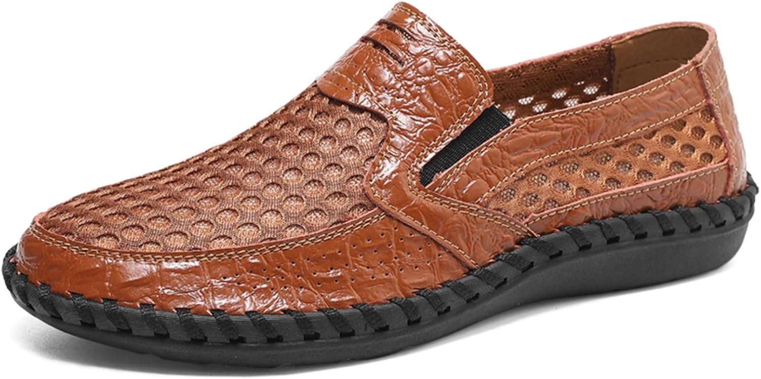 

Мужские дышащие мокасины из сетки - повседневная обувь без шнурков для прогулок и походов, легкая и удобная обувь Kpdwfms, коричневый