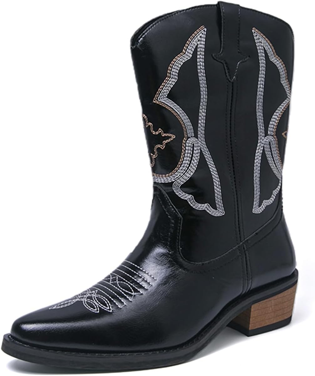 

Мужские ковбойские сапоги CHUUMEE с заостренным носком, классический модный дизайн с вышивкой, западные ботинки для мужчин, устойчивые к скольжению и прочные, черный