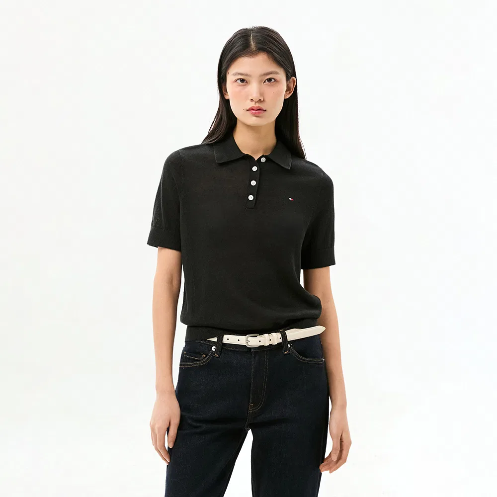 Женский свитер поло из смесового льна чёрный от Tommy Hilfiger Women