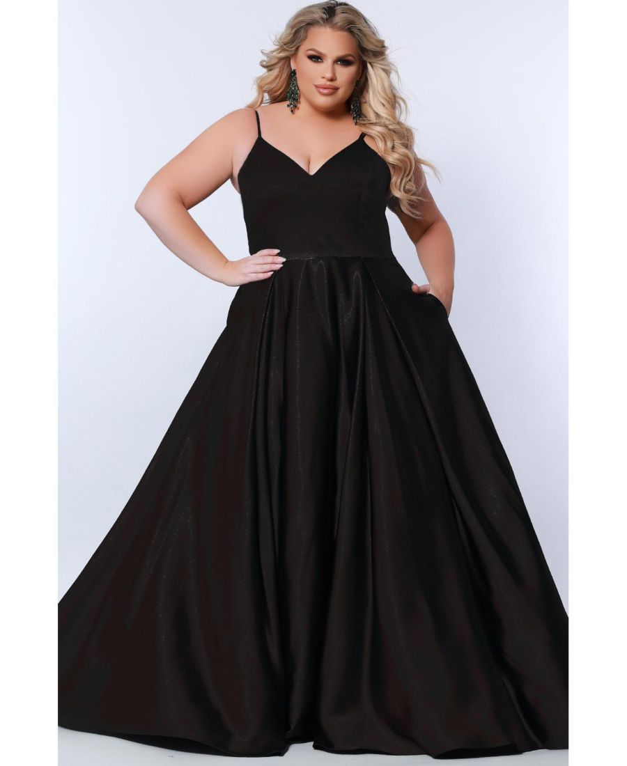 

Женское атласное вечернее платье А-силуэта с V-образным вырезом Sydney's Closet, Black