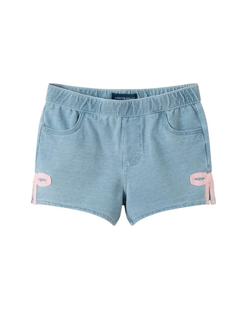 Andy & Evan Bow Hem Knit Denim Short, синий