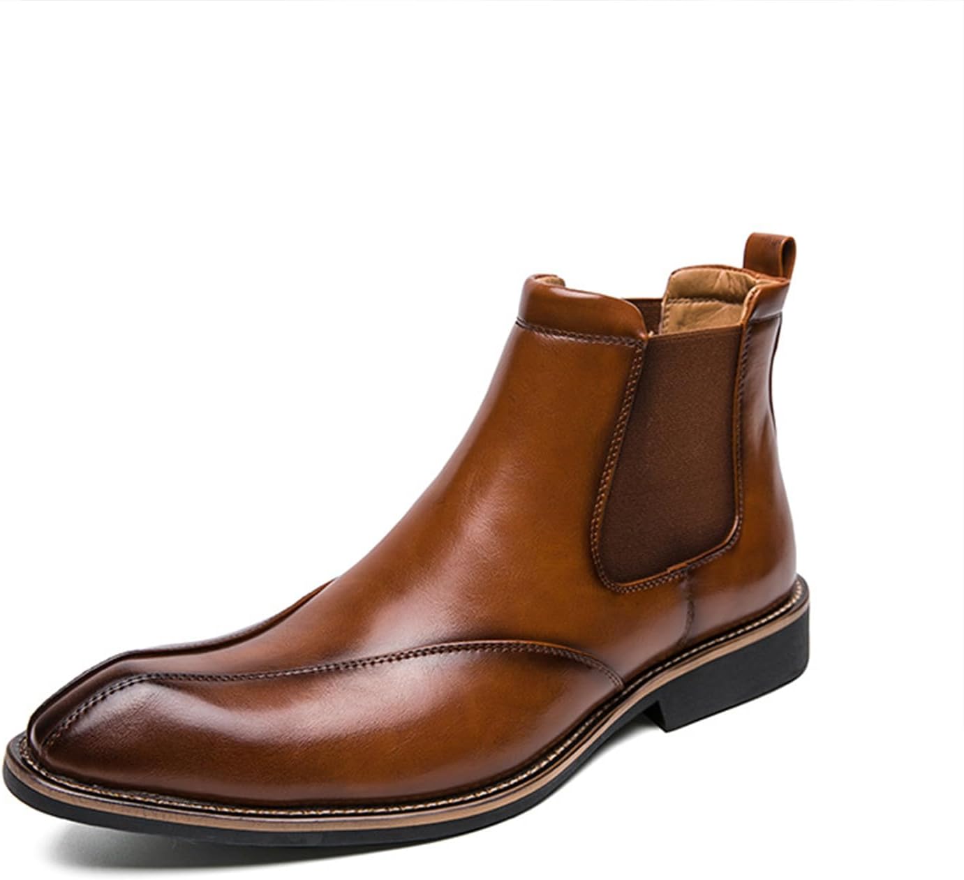 

Мужские ботинки XIAOGULI Chelsea с заостренным носком, из искусственной кожи, мягкие, легкие, водонепроницаемые, с низким каблуком, для бизнеса и повседневной носки, коричневый