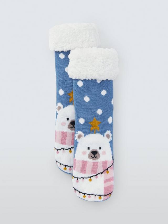 Пинетки в виде белого медвежонка John Lewis, Blue/Multi