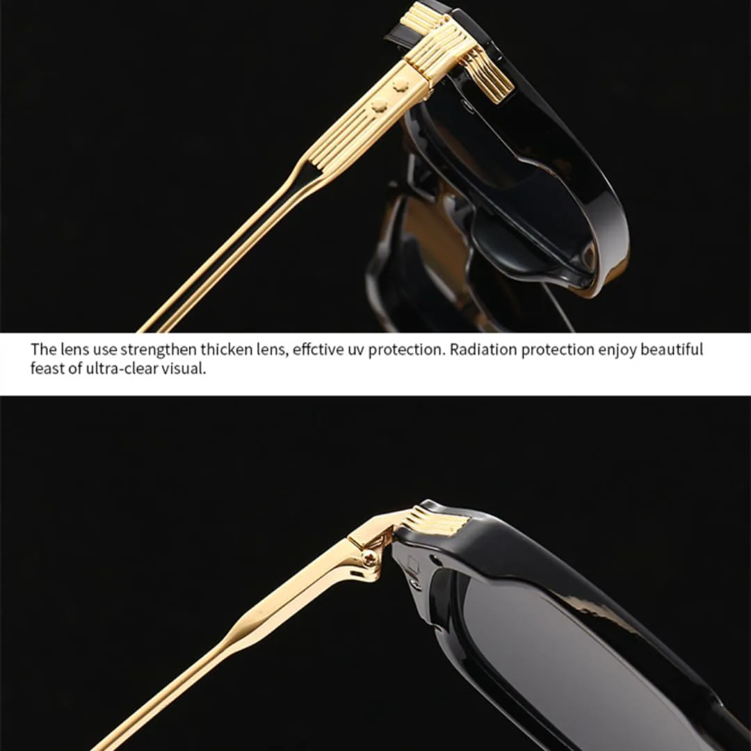 

Винтажные солнцезащитные очки в стиле стимпанк с плоской верхней частью для женщин и мужчин, роскошные, классические, модные, в стиле панк TVTBBVV, Black Black