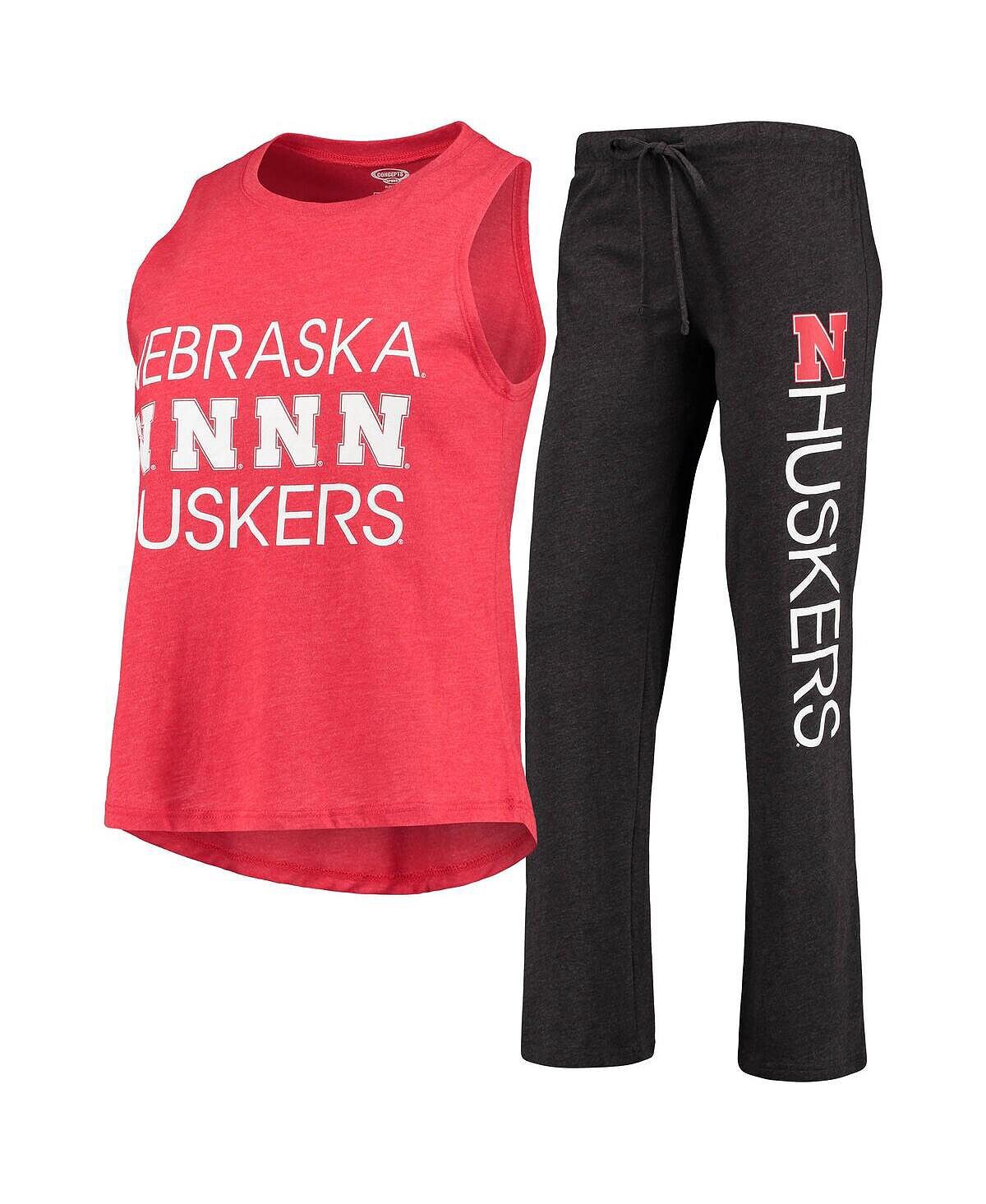 

Женский комплект для сна из майки и брюк Nebraska Huskers Team алого и черного цветов Concepts Sport