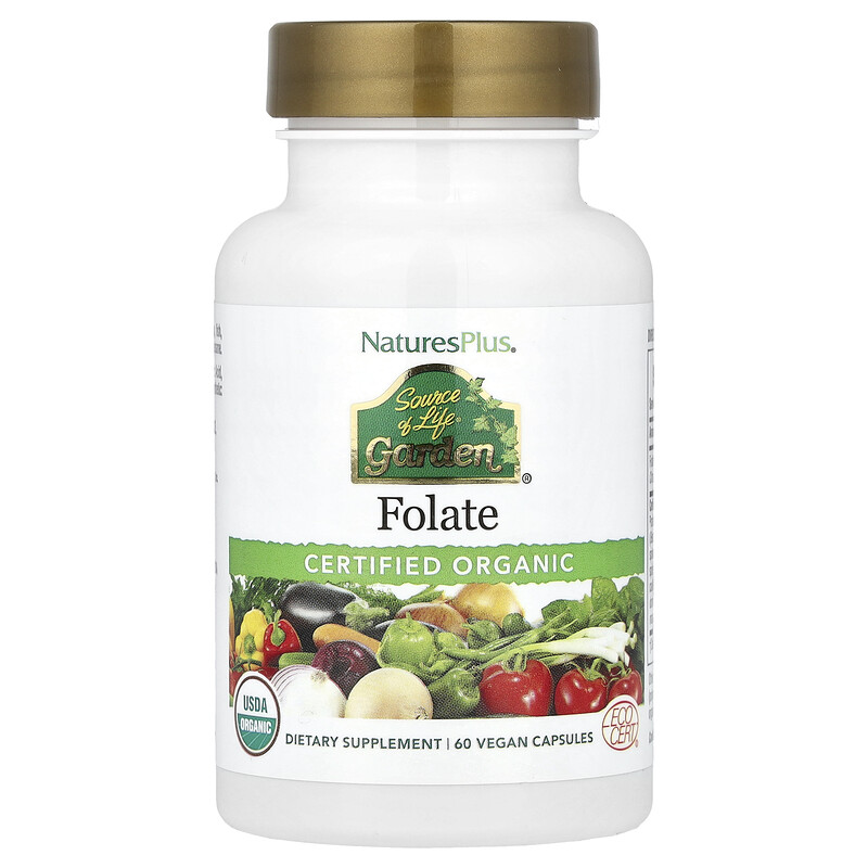 

NaturesPlus, Source of Life, Garden, фолат, 60 веганских капсул