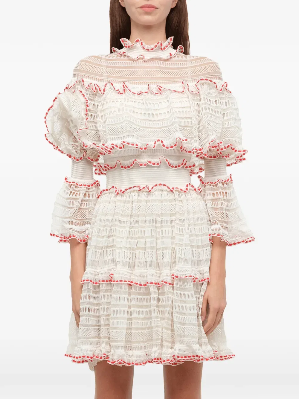 Мини-Платье с оборками и кружевом Alexander Mcqueen, белый