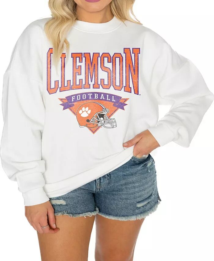 

Женская белая флисовая толстовка-пуловер с заниженными плечами Clemson Tigers Good Vibes Premium Gameday Couture