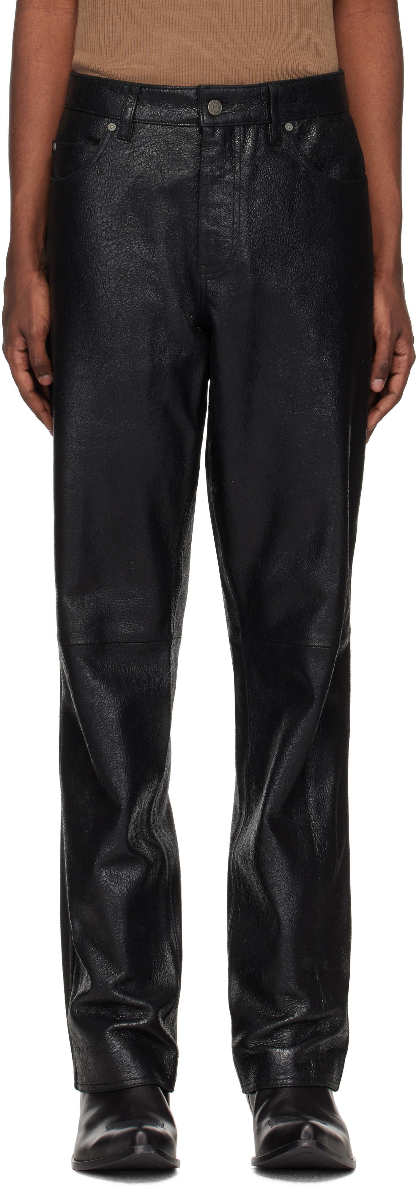

Черные потрескавшиеся кожаные штаны GUESS USA, Jet black