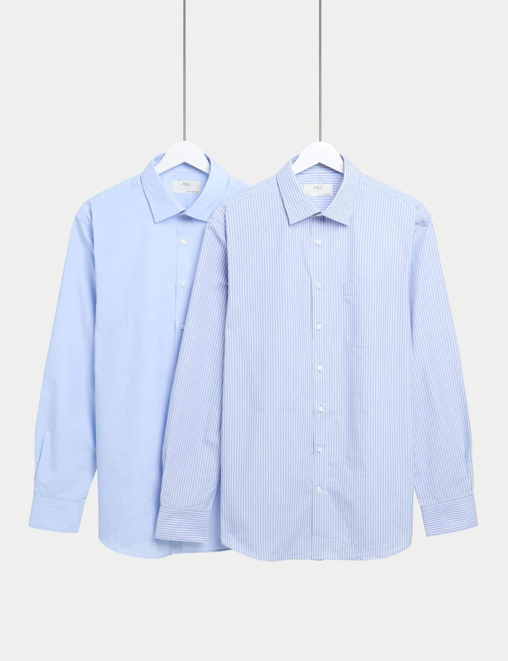 

2 пары стандартных полосатых рубашек Easy Iron Marks & Spencer, синий