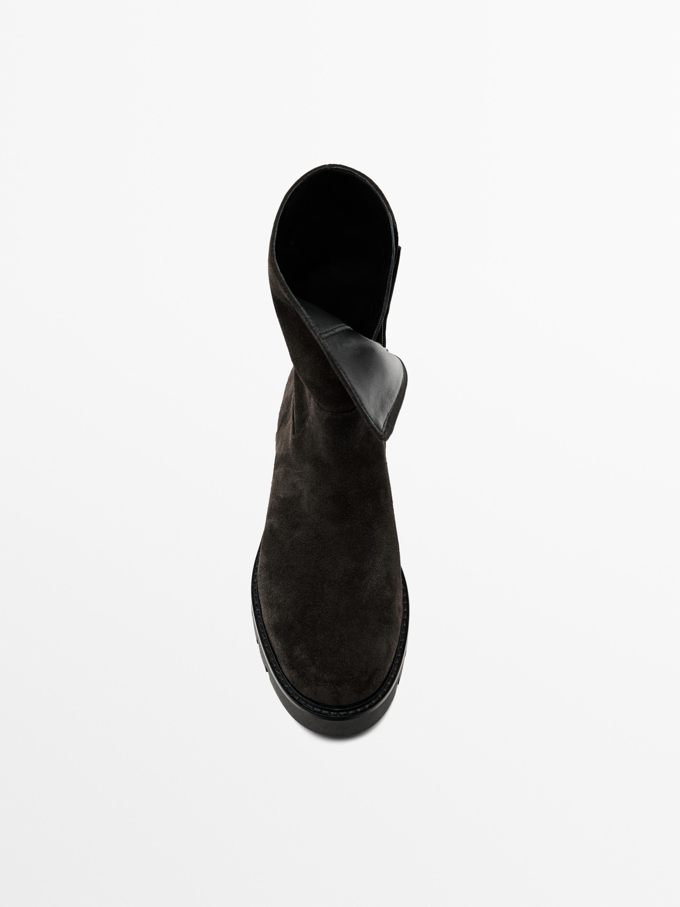 Ботильоны из замши с рифленой подошвой Massimo Dutti, коричневый — фото 3