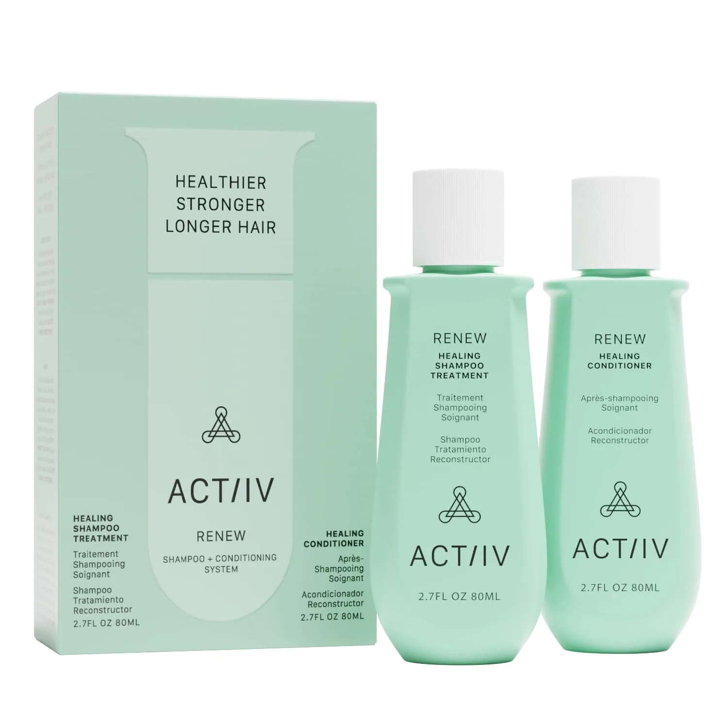 Шампунь ACTIIV Renew Travel Duo для здоровья кожи головы и более густых волос, увлажняет и питает, восстанавливает поврежденные волосы, растительный состав, безопасен для окрашенных волос, веган