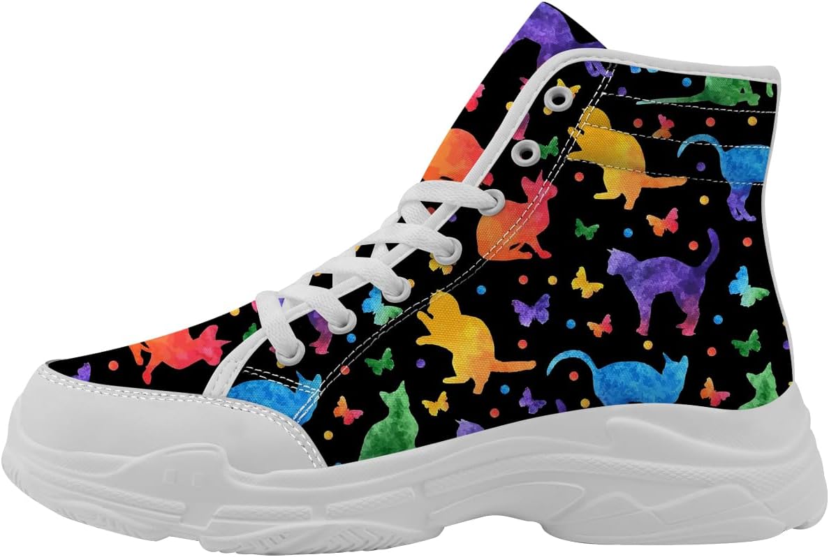 

Женские высокие кеды с кошками, тканевые платформы на шнуровке, подарки с кошками для нее и него Generic, 3101 Colorful