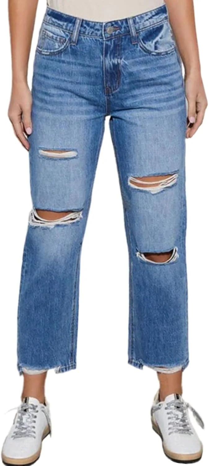 

Женские джинсы Mid Waisted с потертостями и прямыми штанинами Gold Toucher