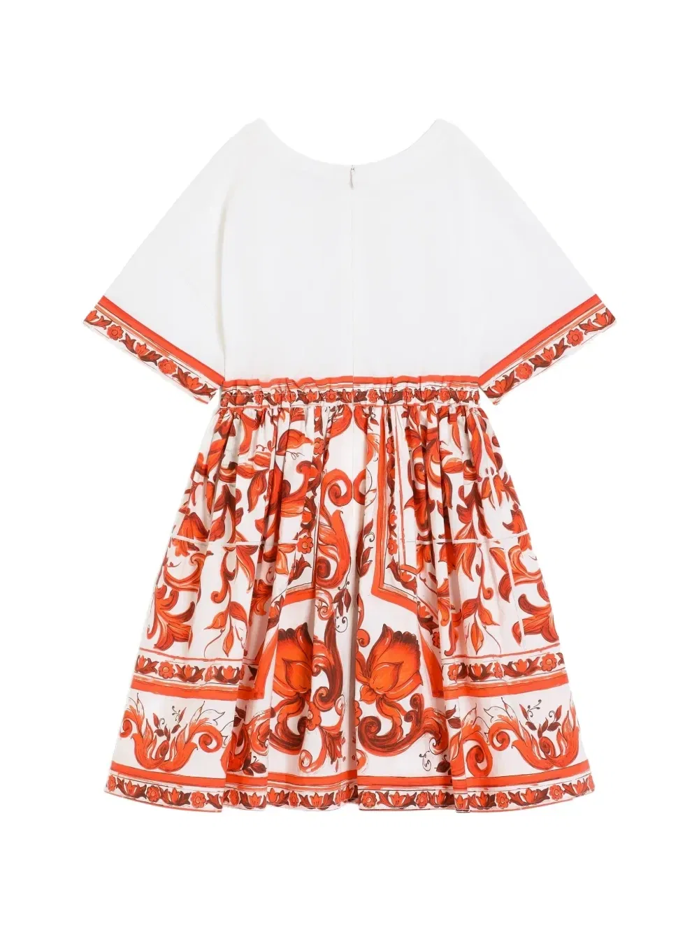 Платье из комбинированных материалов с принтом "Майолика" Dolce & Gabbana Kids, белый — фото 2