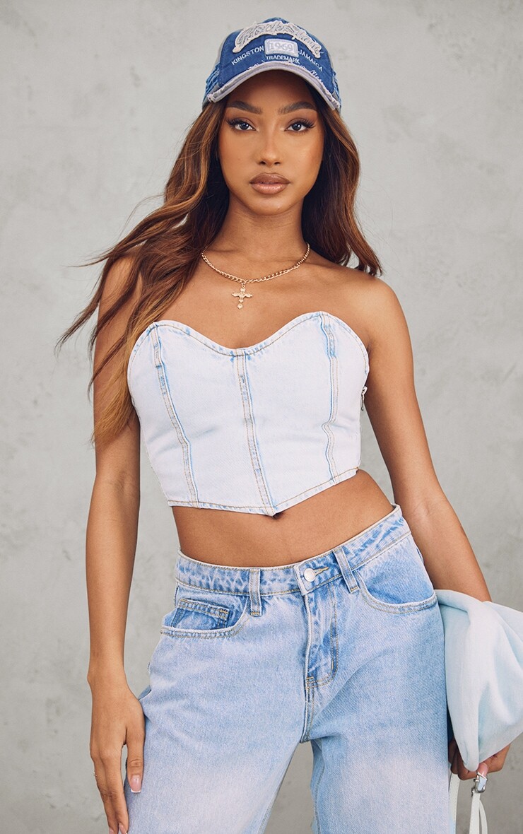 

PrettyLittleThing Джинсовый корсет кислотно-синего цвета со швами