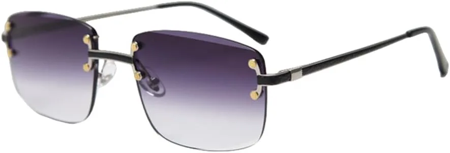 

Цветные солнцезащитные очки для мужчин, градиентные синие солнцезащитные очки без оправы для женщин, винтажные очки с пружинным шарниром VFDHN, Black Grey