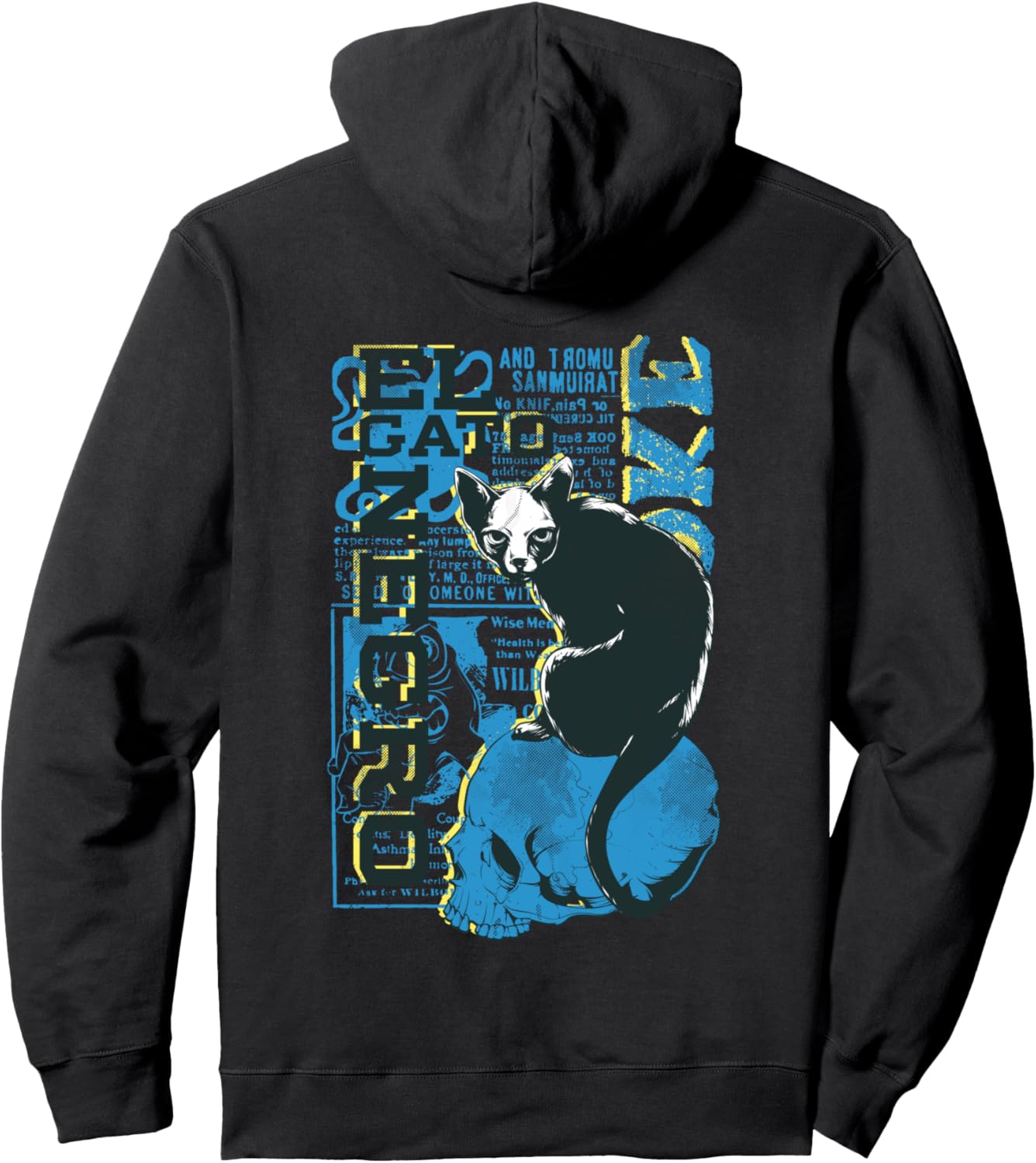 

Худи с изображением черепов Ergatoneglo, причудливого злого волшебника и черной кошки Skull Weird Evil Strange Black Cat