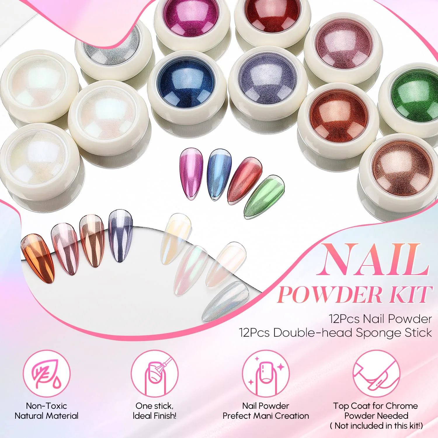 Набор хромированных пудр для ногтей «Gold and Pearl» 12 цветов от AIMEILI Aimeili, 12 Colours Chrome Powder-2 — фото 2