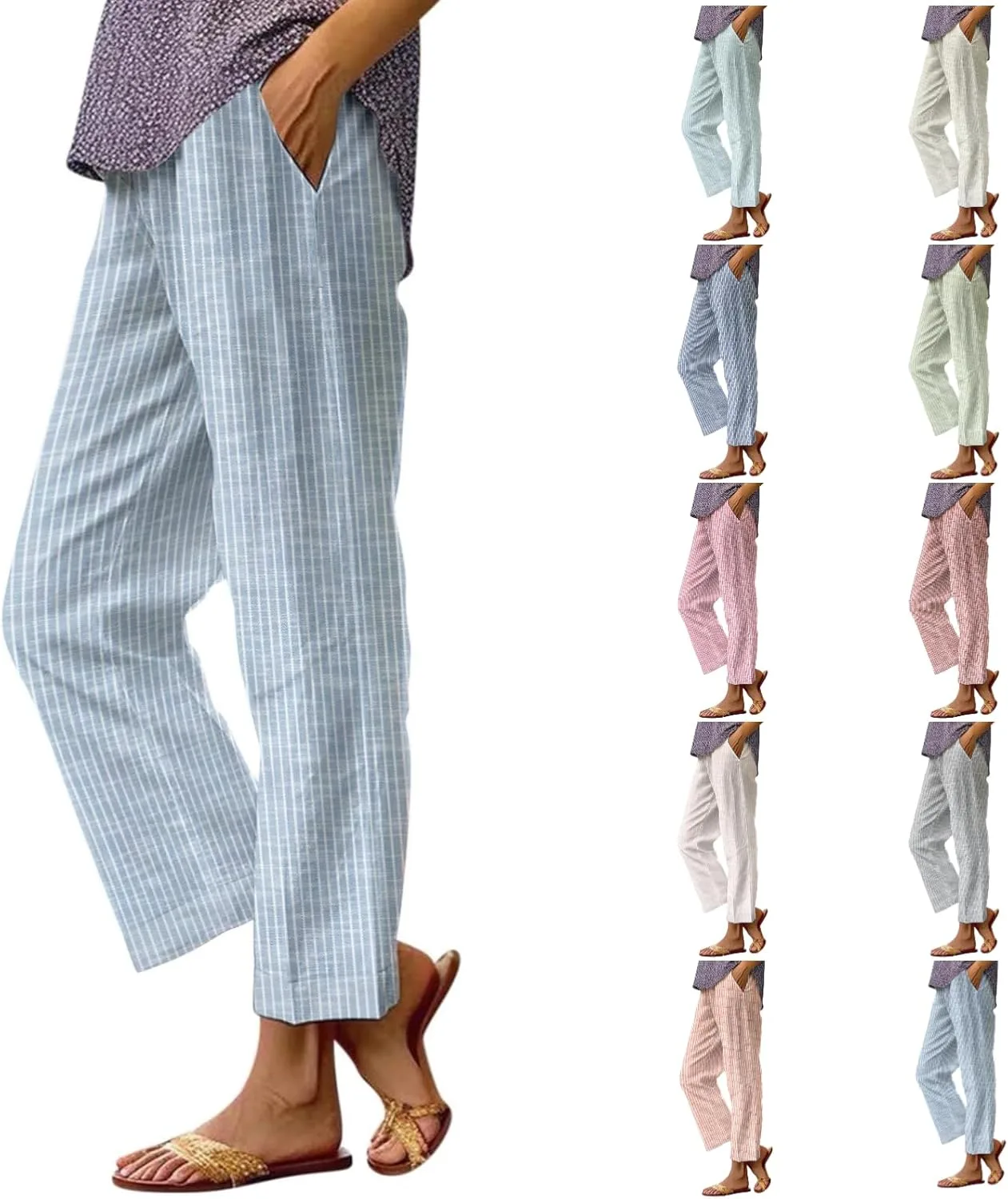 

Женские льняные брюки с боковой полосой, эластичным поясом и прямым кроем APRDFEU