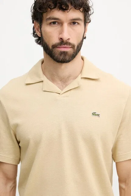 Поло Lacoste из смесового хлопка и льна, мужское, бежевый — фото 4