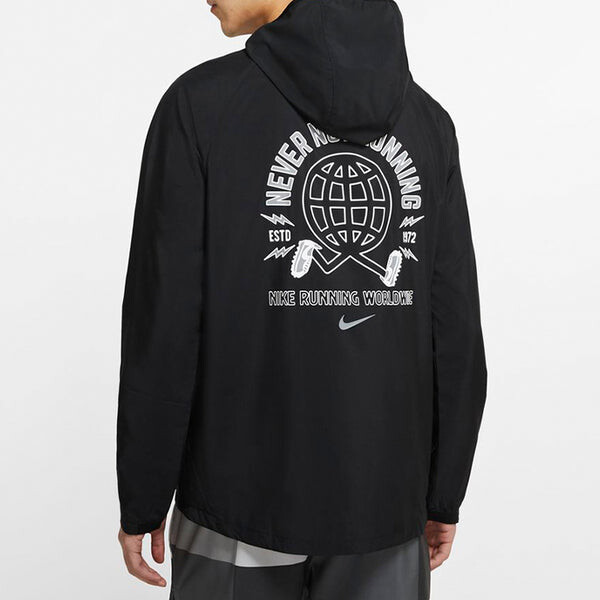Куртка Nike Essential Wild Run Full-length zipper Cardigan hooded Running Jacket Black, черный — фото 4