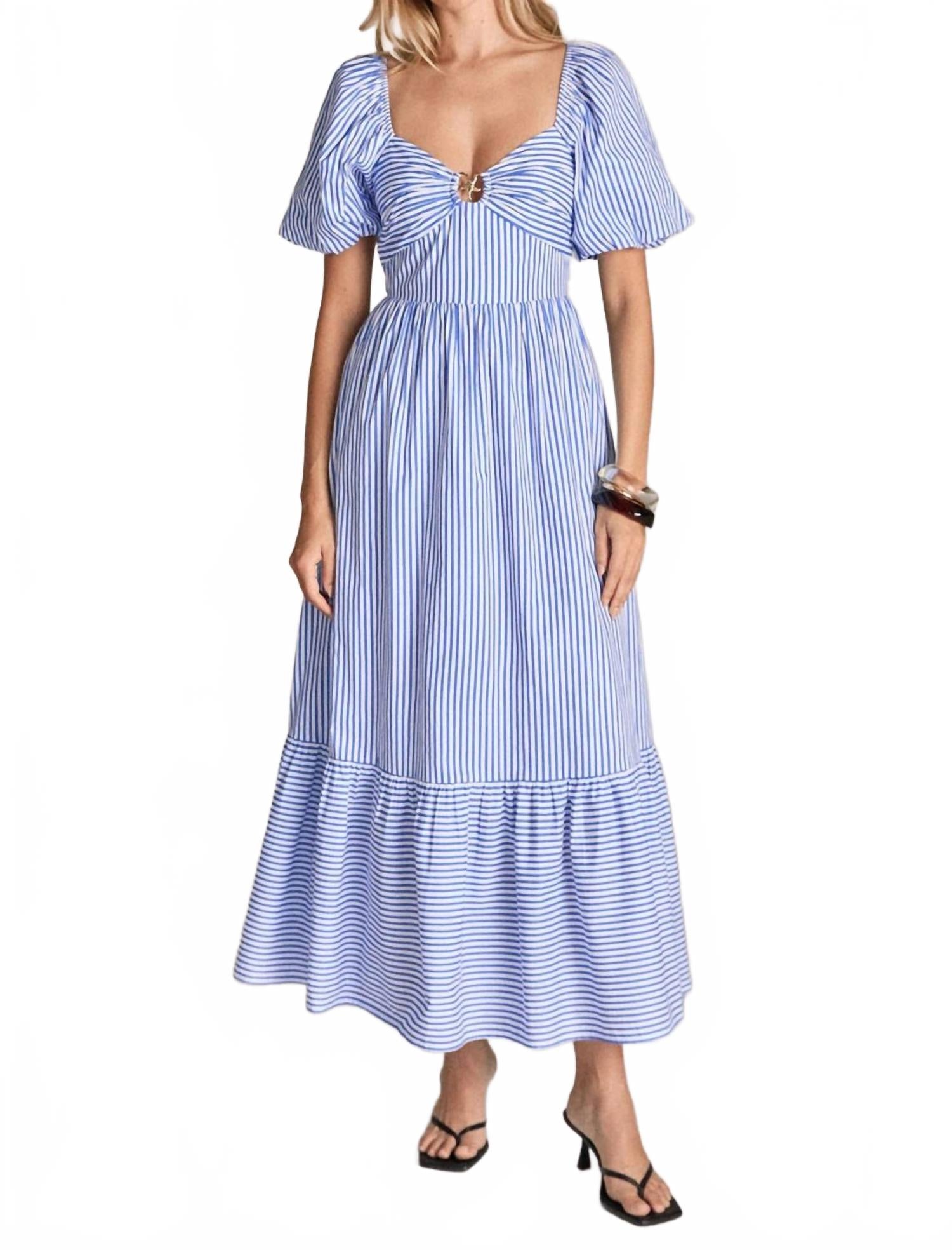 

Звезда Полосатое миди-платье в бело-голубом цвете English Factory