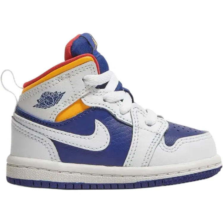 Кроссовки кожаные Air Jordan 1 Mid Toddler Jordan бело-синие — фото 3