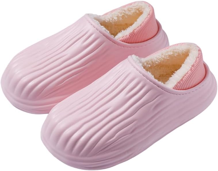 

Классические сабо с меховой подкладкой, водонепроницаемые зимние пушистые тапочки для женщин и мужчин для дома и улицы Hhhchpm, розовый