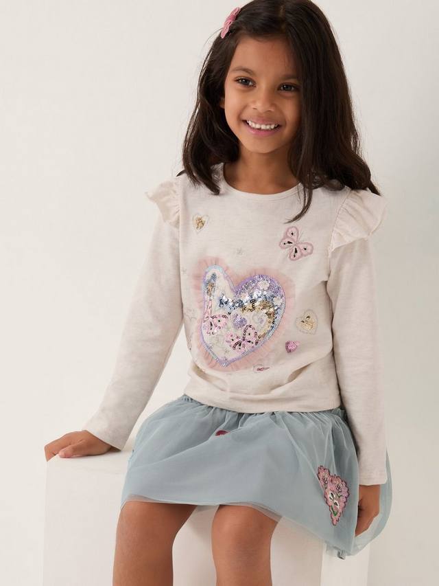 

Детский топ с длинными рукавами и пайетками в виде сердечек и бабочек Monsoon, Ivory