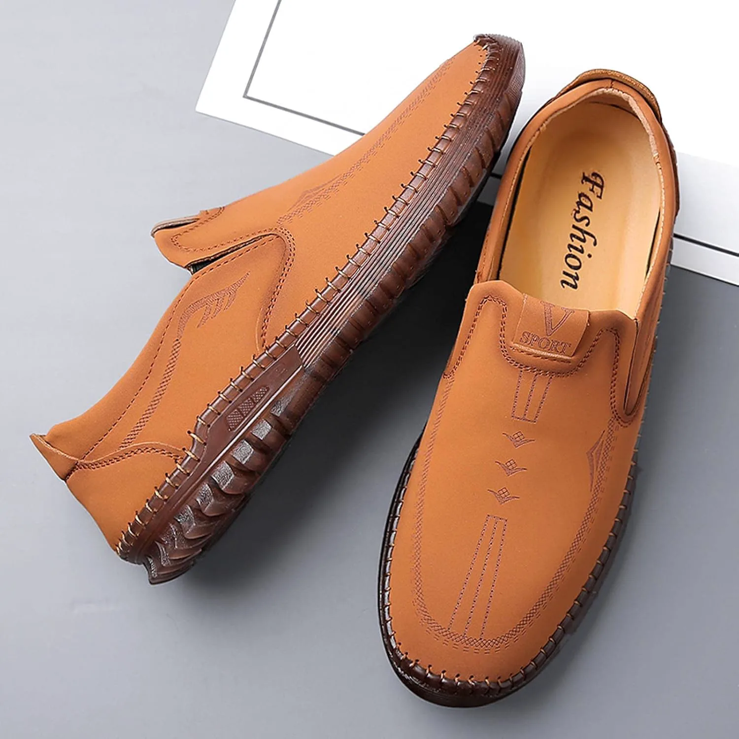 Men Casual Shoes Fashionable Four Season Cowhide Breathable Comfortable Non Slip Soft Sole Mens Casual Shoes Size 13 Generic, желтый — фото 4