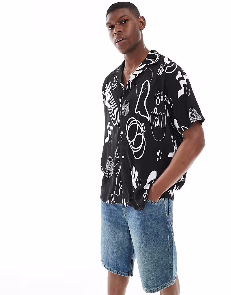 

Рубашка Jack & Jones oversize с разноцветным принтом черного цвета