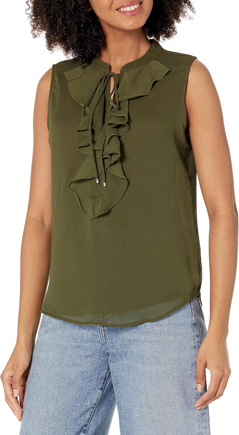 

Женская блузка без рукавов с оборками от Tommy Hilfiger, Dark Olive