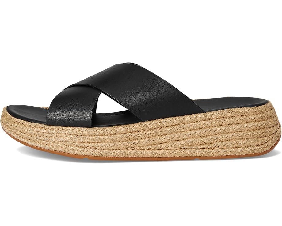 Сандалии FitFlop F-Mode Espadrille Leather Flatform Cross Slides, черный — фото 4