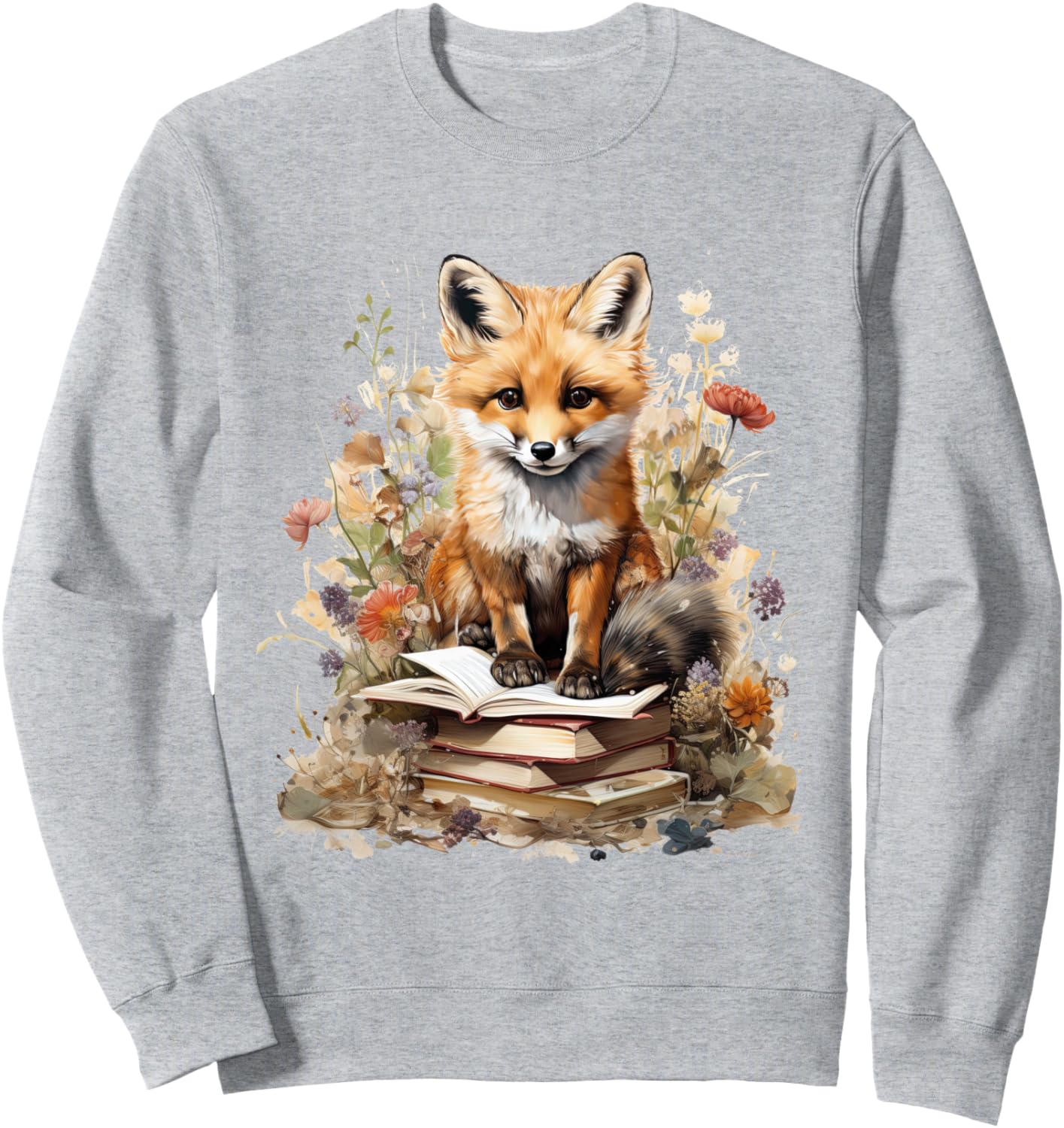 

Толстовка в стиле коттеджкор с цветочным рисунком, лисой и милым гобликом Cottagecore Goblincore And Fairycore Stuff, серый