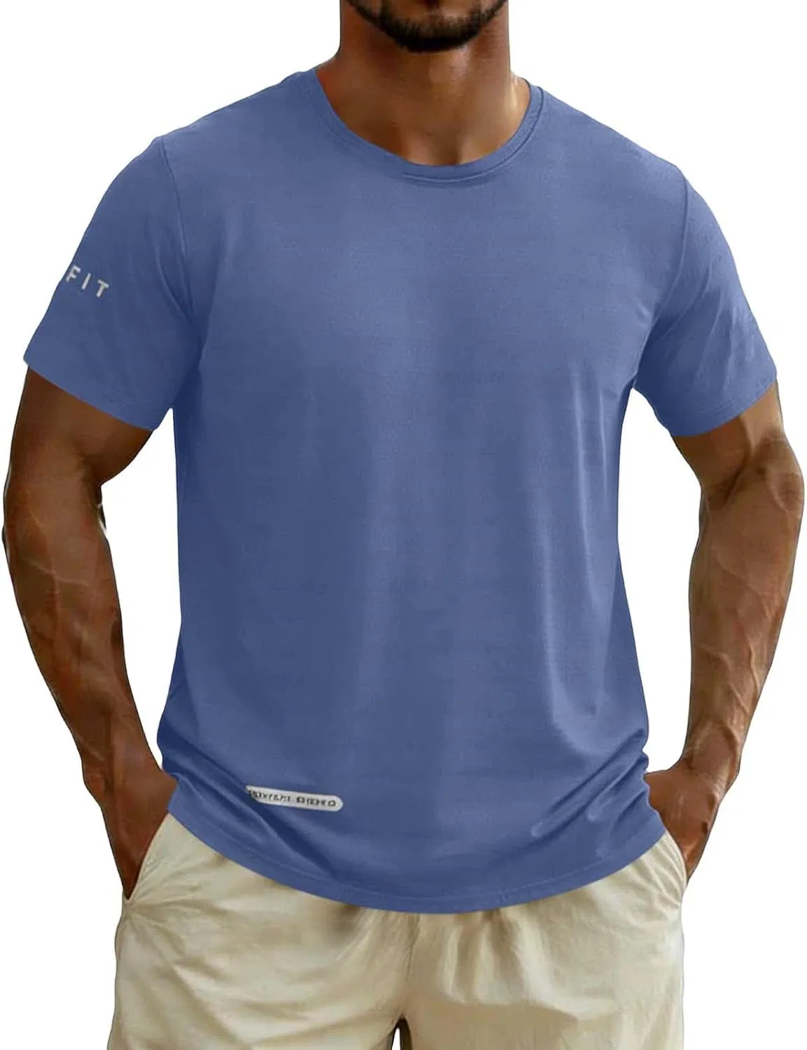 Мужской топ-безрукавка для бега и тренировок, Cotton Linen, Blue-04