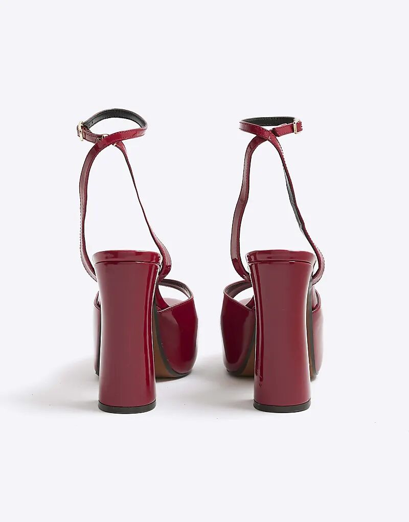 Босоножки River Island Patent на платформе и каблуке красного цвета — фото 4