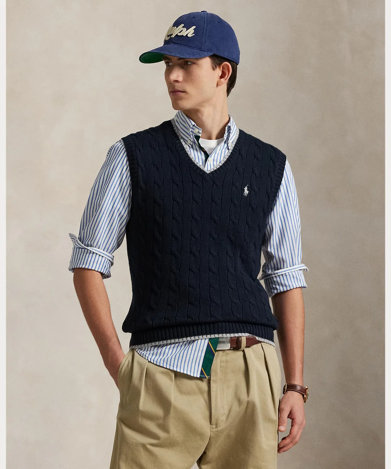 Свитер-жилет из хлопка с кабельным узором Polo Ralph Lauren, мультиколор