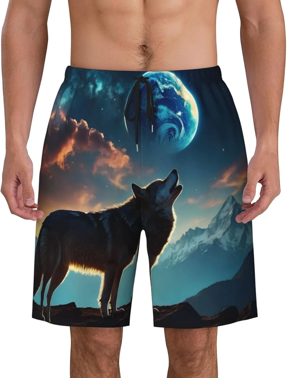 Мужские пляжные шорты Wolf Predator, мужские плавки, пляжные шорты с карманами, купальники Generic, черный