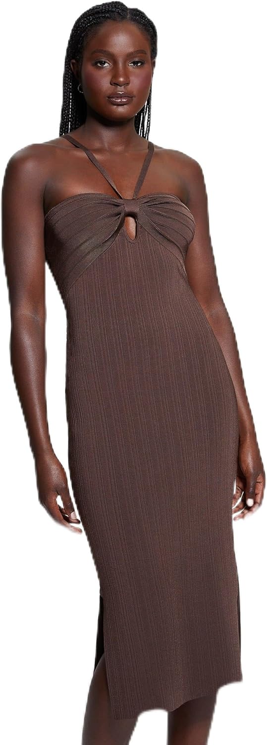 

GUESS Женское платье миди без рукавов Sofie Rib Mirage, Chocolate Brownie