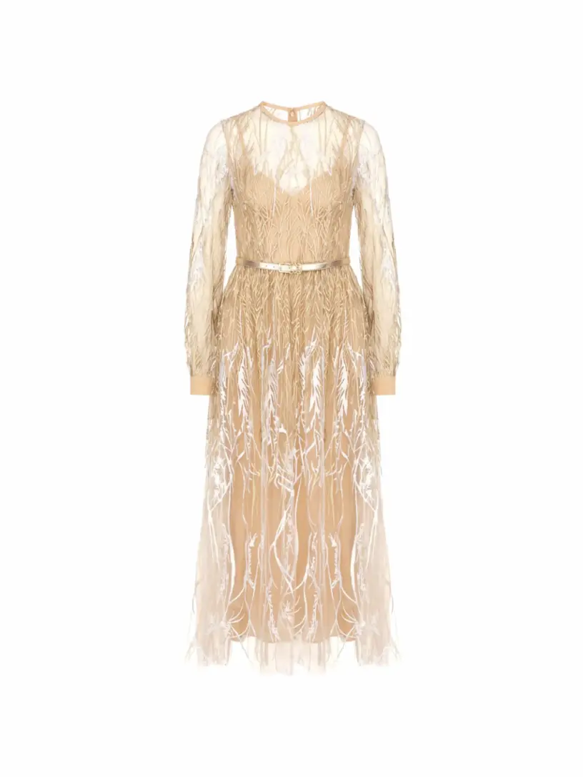 

Платье с вышивкой Arboreal Elie Saab, бежевый