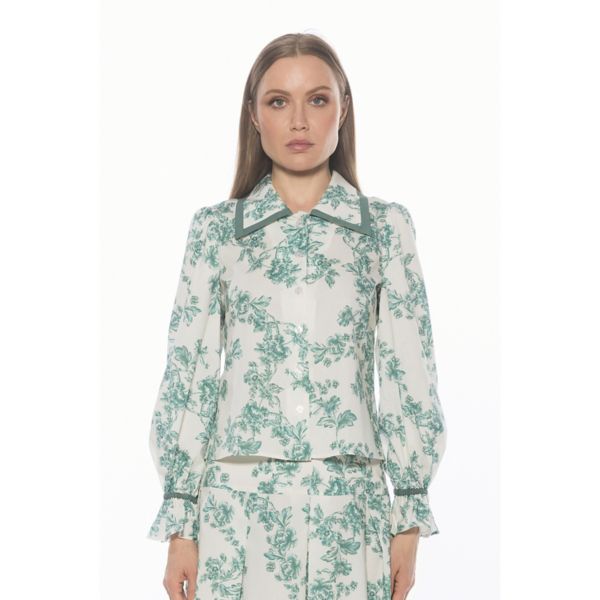 

Женская блузка с длинным рукавом и контрастным воротником Alexia Admor, цвет green floral