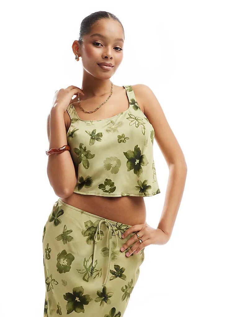 

Топ с круглым вырезом и косым вырезом, цвет зеленый ASOS DESIGN