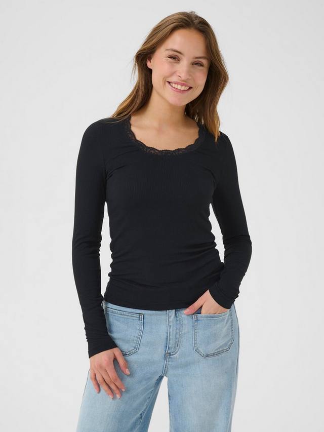 

Футболка KAomi с круглым вырезом и длинными рукавами KAFFE, Black