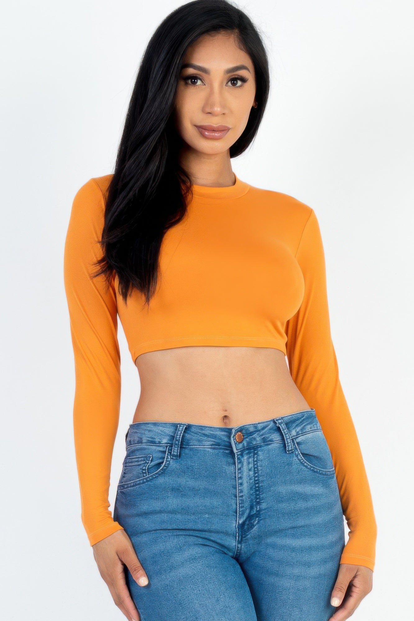 

FASHNZFAB Женский укороченный топ с круглым вырезом и длинными рукавами, золотой