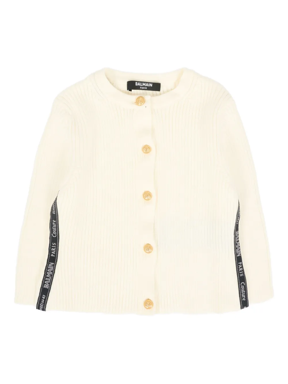 

Кардиган в рубчик с золотыми пуговицами Balmain Kids, нейтральный