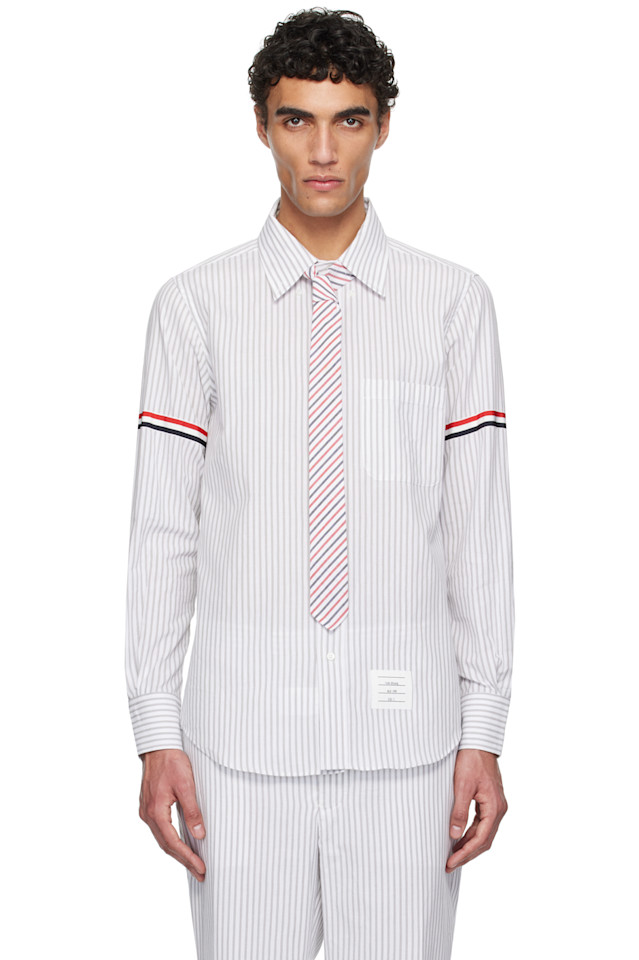 

Мадрасская хлопковая рубашка с манжетами на рукавах Thom Browne, белый