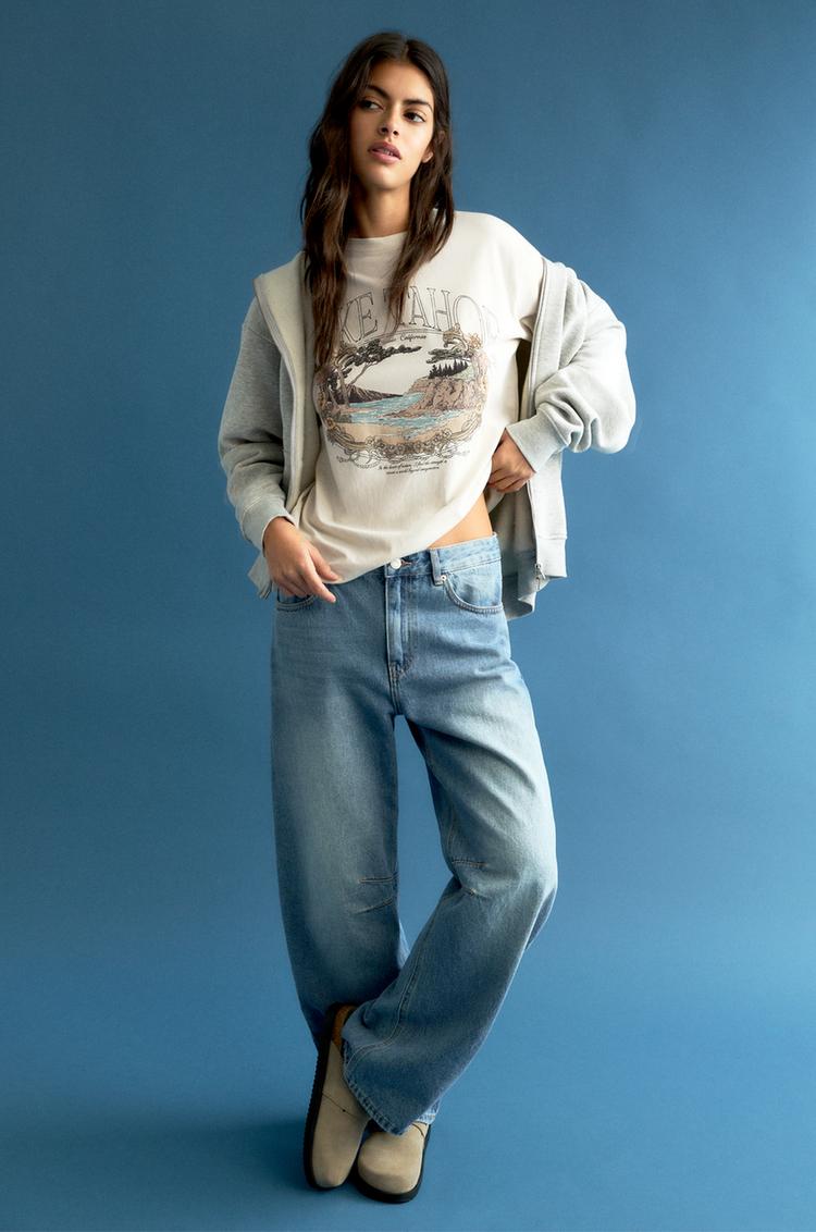 

Футболка с надписью «Озеро Тахо» Pull And Bear, белый