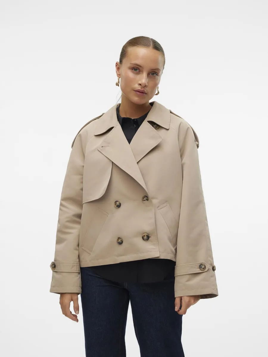 

Короткая куртка Vero Moda "VMCHLOE SHORT TRENCHCOAT GA NOOS", в стиле тренча, серебристый