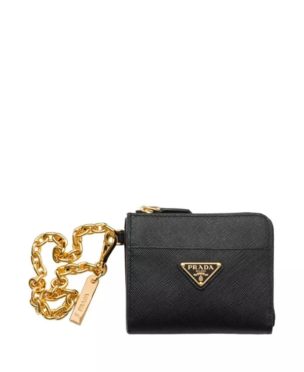 

Небольшой кошелек на молнии из сафьяновой кожи Prada, черный